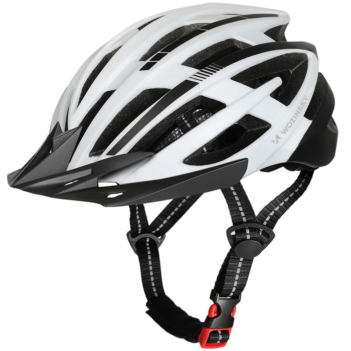 Велосипедна каска Wozinsky MTB с подвижен визьор и задна USB светлина M - черно-бяла