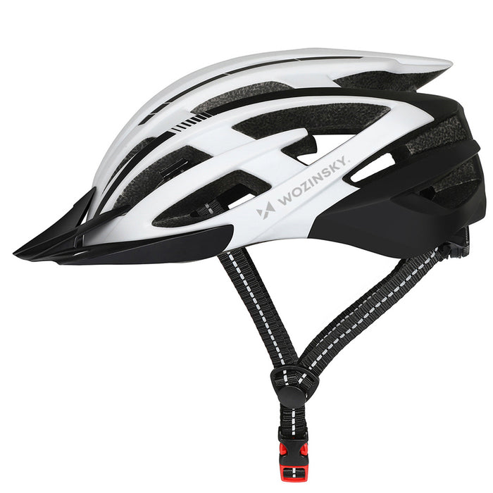 Велосипедна каска Wozinsky MTB с подвижен визьор и задна USB светлина M - черно-бяла