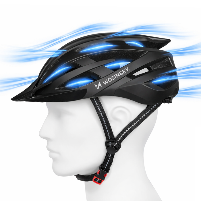 Велосипедна каска Wozinsky MTB с подвижен визьор и задна USB светлина, размер L - черна