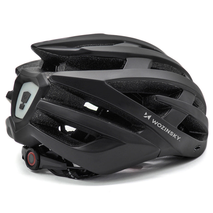 Велосипедна каска Wozinsky MTB с подвижен визьор и задна USB светлина, размер L - черна
