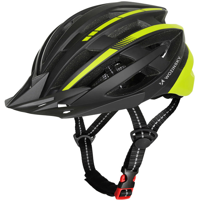 Велосипедна каска Wozinsky MTB с подвижен визьор и задна USB светлина, размер L - черно-жълта