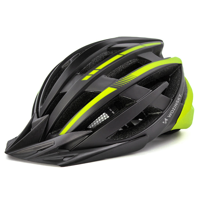 Велосипедна каска Wozinsky MTB с подвижен визьор и задна USB светлина, размер L - черно-жълта