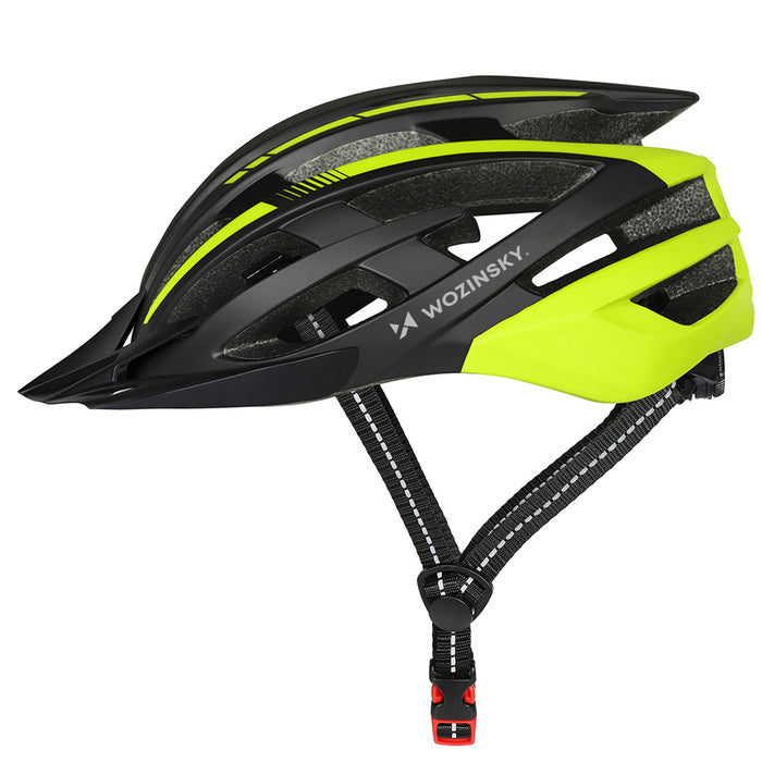 Велосипедна каска Wozinsky MTB с подвижен визьор и задна USB светлина, размер L - черно-жълта