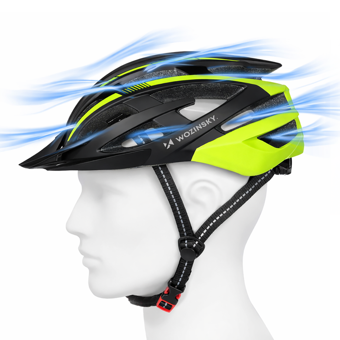 Велосипедна каска Wozinsky MTB с подвижен визьор и задна USB светлина, размер L - черно-жълта