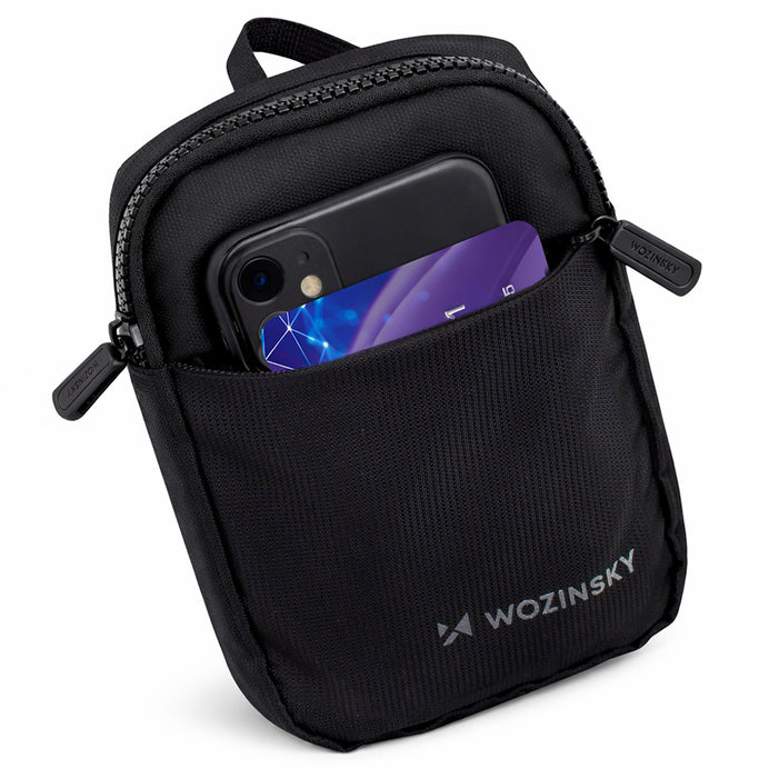 Wozinsky WMS-W1 Унисекс мини чанта за през рамо, водоустойчива, с две отделения за телефон - черна