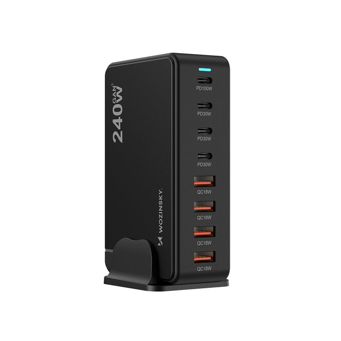 Зарядна станция Wozinsky 240W GaN QC3 - Черна