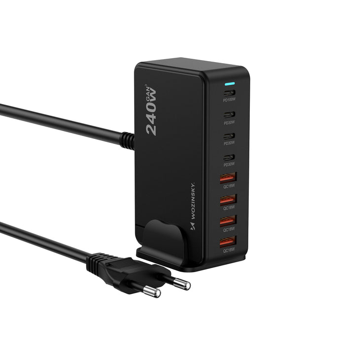 Зарядна станция Wozinsky 240W GaN QC3 - Черна
