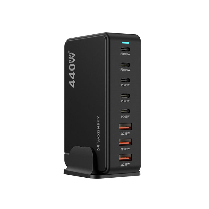 Зарядна станция Wozinsky WSL-440 440W Gan QC3 - Черна