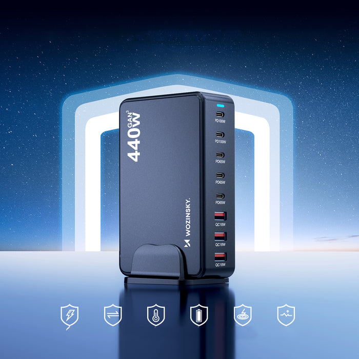 Зарядна станция Wozinsky WSL-440 440W Gan QC3 - Черна