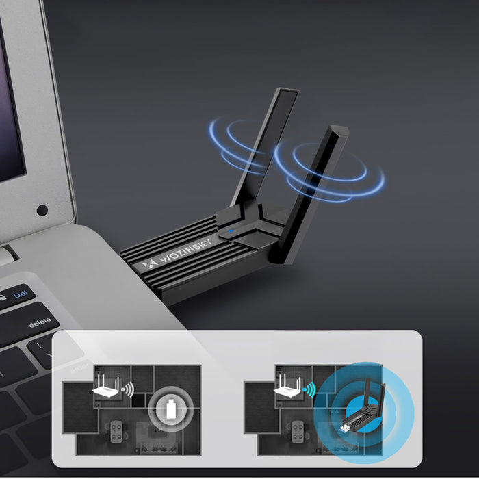 Wozinsky Двубандов безжичен USB 3.0 WiFi 6 адаптер - черен