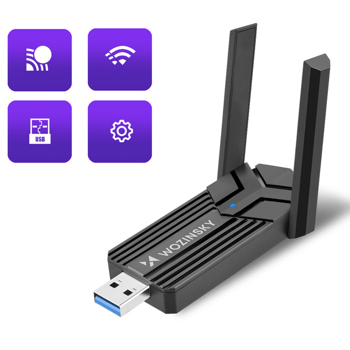 Wozinsky Двубандов безжичен USB 3.0 WiFi 6 адаптер - черен