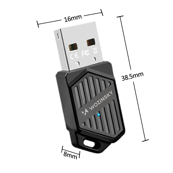 Wozinsky Двубандов USB Wi-Fi 6 адаптер с Bluetooth 5.4 - Черен