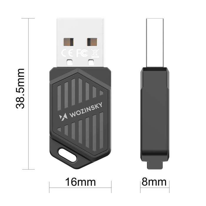 Wozinsky Двубандов USB Wi-Fi 6 адаптер с Bluetooth 5.4 - Черен
