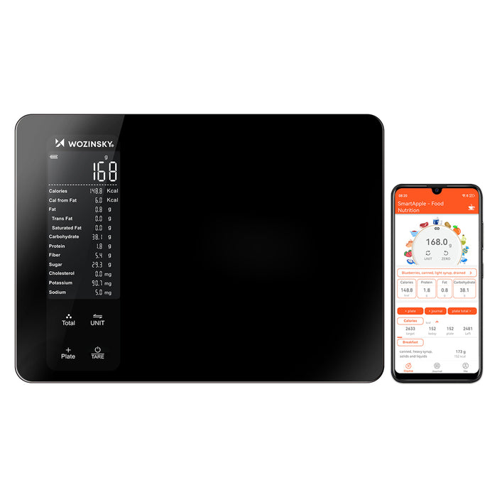 Wozinsky WIK-16 Умна кухненска везна с дигитален дисплей, Bluetooth приложение - черна