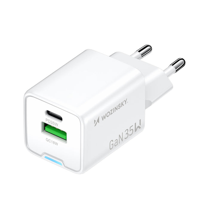 Зарядно за стена Wozinsky WWC-35W GaN USB-A + USB-C - бяло