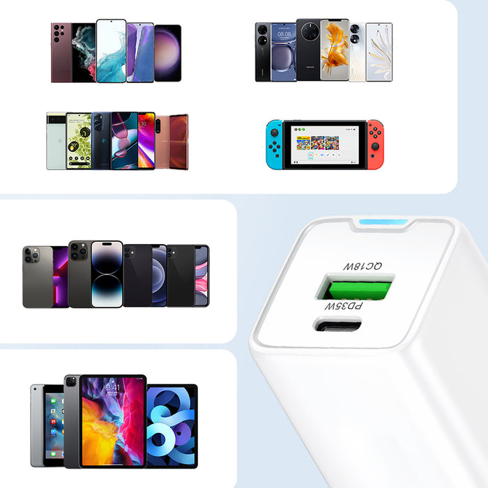 Зарядно за стена Wozinsky WWC-35W GaN USB-A + USB-C - бяло