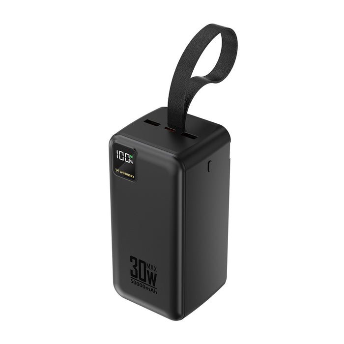 Външна батерия Wozinsky W8-B 50000mAh 30W 2xUSB-A и 2xUSB-C и USB micro с фенерче - черна
