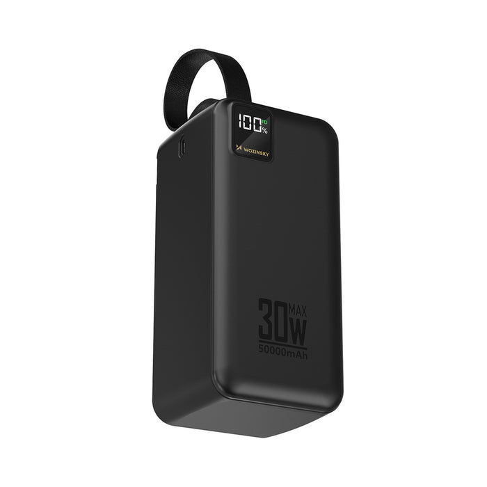 Външна батерия Wozinsky W8-B 50000mAh 30W 2xUSB-A и 2xUSB-C и USB micro с фенерче - черна