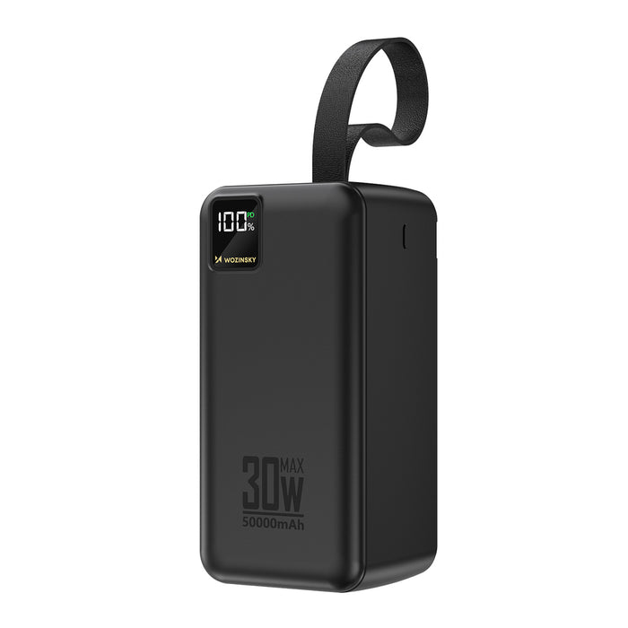 Външна батерия Wozinsky W8-B 50000mAh 30W 2xUSB-A и 2xUSB-C и USB micro с фенерче - черна