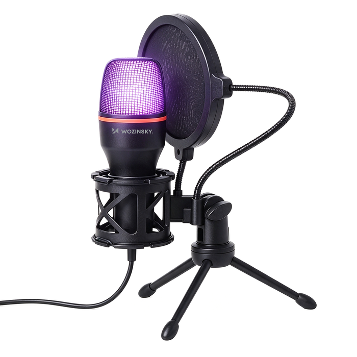 Wozinsky Studio Gaming USB компютърен микрофон с RGB стойка - черен