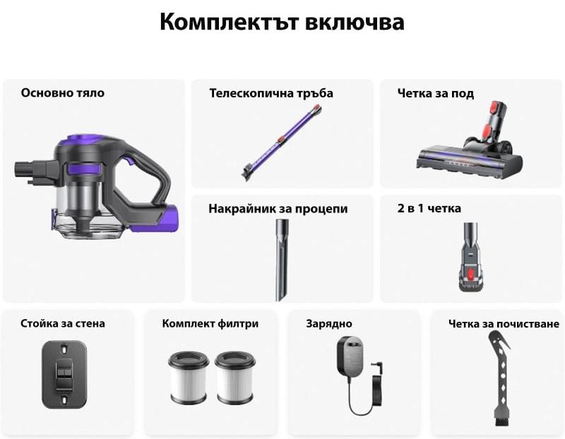 Вертикална прахосмукачка Yaber - L10, HEPA, лилав/сив