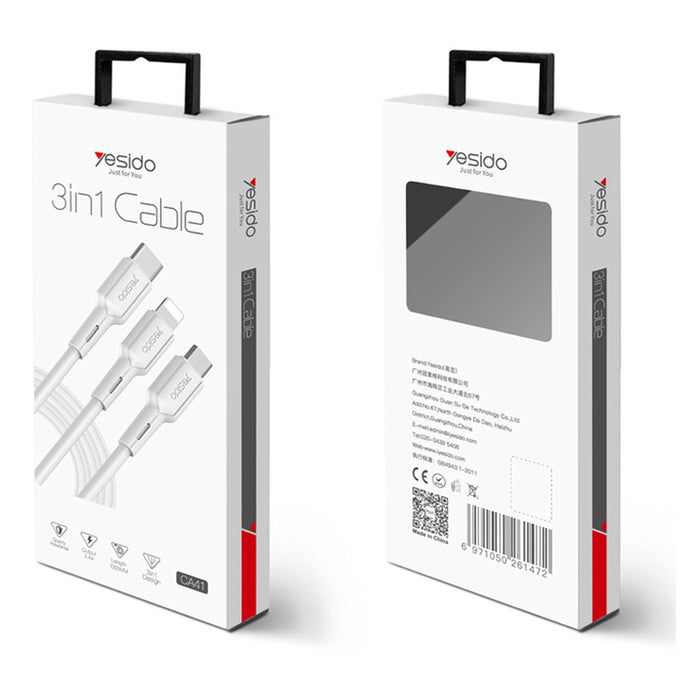 КАБЕЛ 3 В 1 IPHONE / MICRO USB / USB-C YESIDO