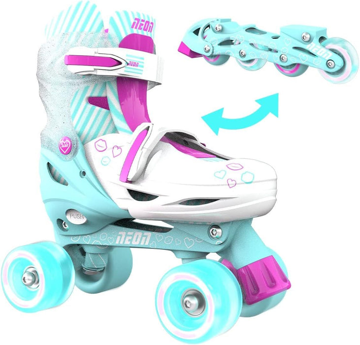 Детски ролери 2 в 1 Yvolution - Neon Combo Skates, размер 30-33, синьо-зелено и розово