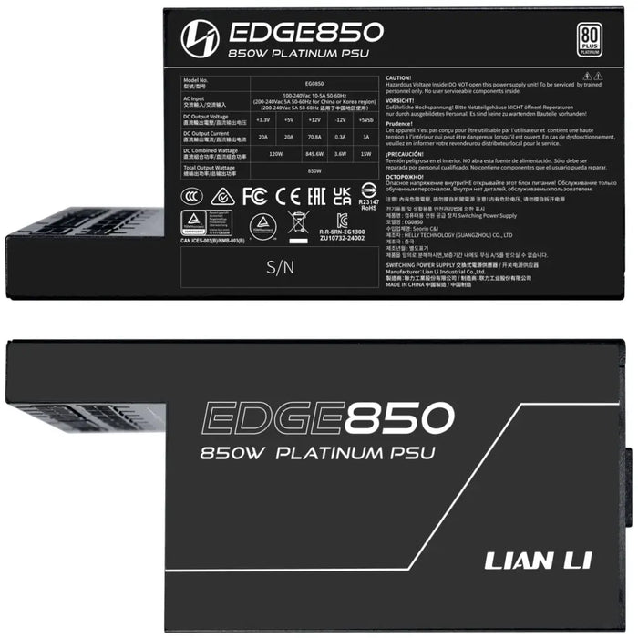 Захранващ блок Lian Li EDGE EG0850 Black 850W 80+ Platinum