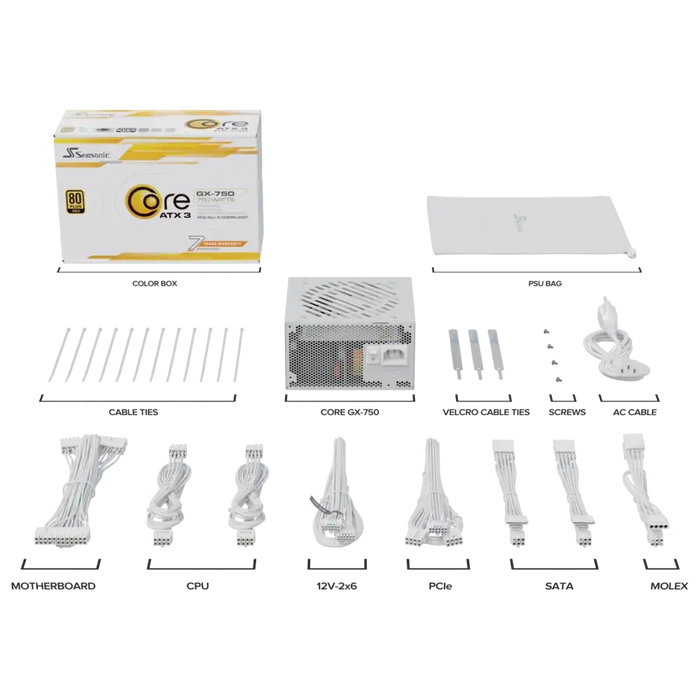 Захранващ блок Seasonic CORE GX White 750W 80+ Gold Fully