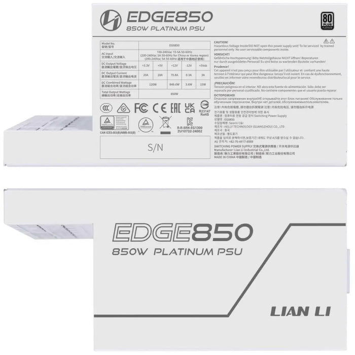Захранващ блок Lian Li EDGE EG0850 White 850W 80+ Platinum