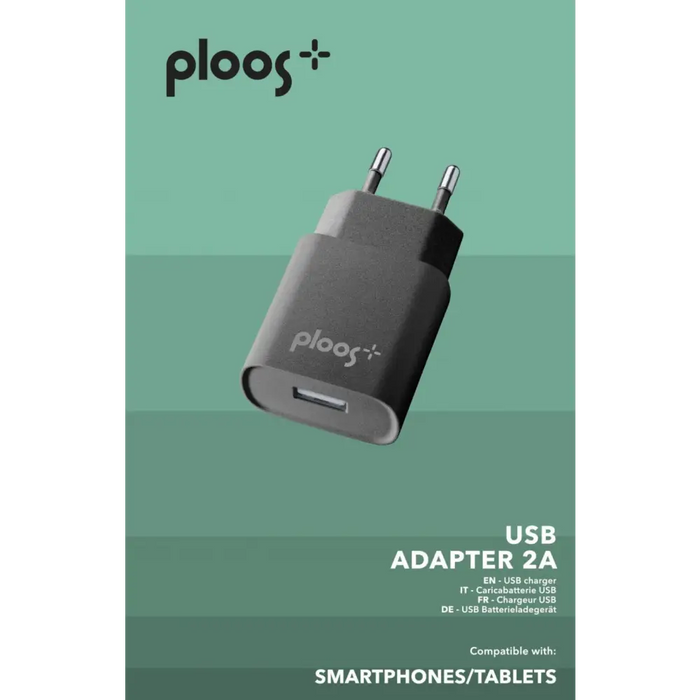 Зарядно устройство PLOOS 220V USB 2A черно