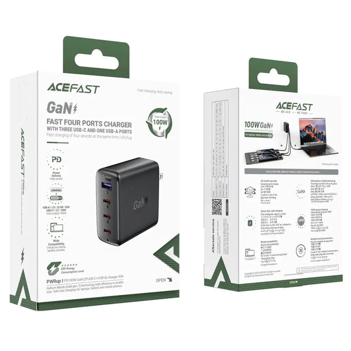 Зарядно устройство Acefast A96 PD100W GaN (3 x USB-C + 1x
