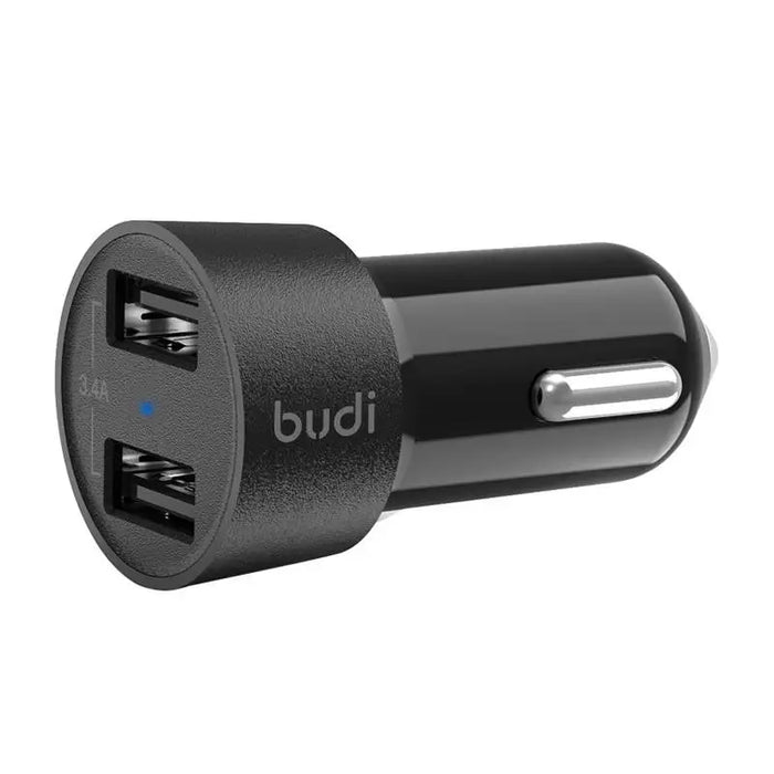 Зарядно за кола Budi 2x USB 3.4A LED черно