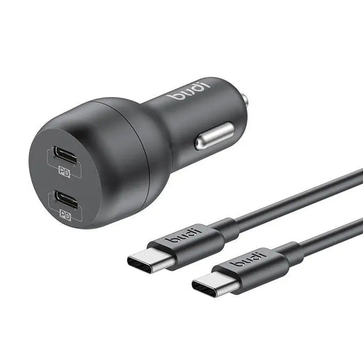 Зарядно за кола Budi 2x USB - C 40W PD + към кабел черно