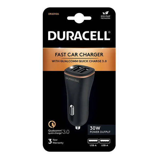 Зарядно за кола Duracell 2x USB 30W черно