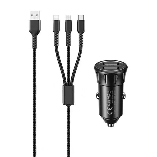 Зарядно за кола Remax RCC236 2x USB 2.4A черно + 3в1 кабел