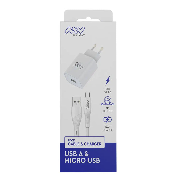Зарядно за стена + Кабел USB A към USB-C Myway Бял 12 W