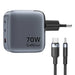 Зарядно с кабел Vention USB-C + C + A 70W GaN USB-C-C 1m