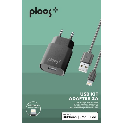 Зарядно устройство PLOOS 220V зa Apple MFI 2A черно