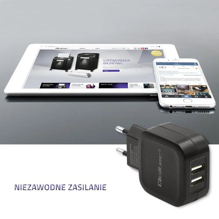 Зарядно устройство Qoltec 50186 17W | 5V | 3.4A | 2xUSB