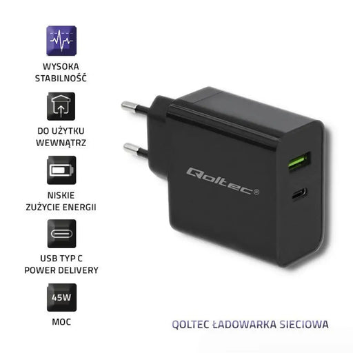 Зарядно устройство Qoltec 51717 | 45W | 5-20V | 2.25-3A
