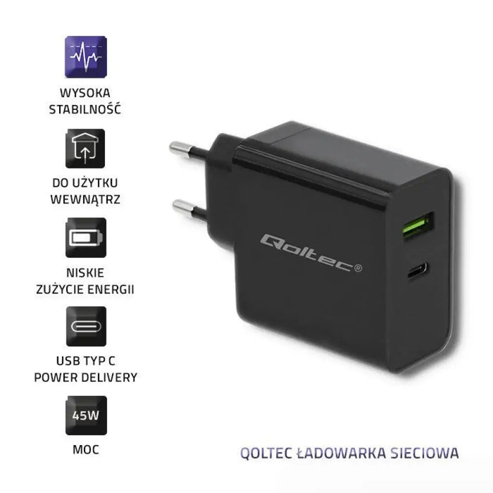 Зарядно устройство Qoltec 51717 | 45W | 5-20V | 2.25-3A