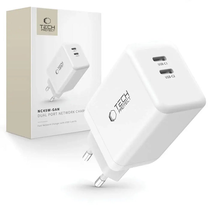 Зарядно устройство Tech-Protect NC45W-GAN 2-PORT PD45W