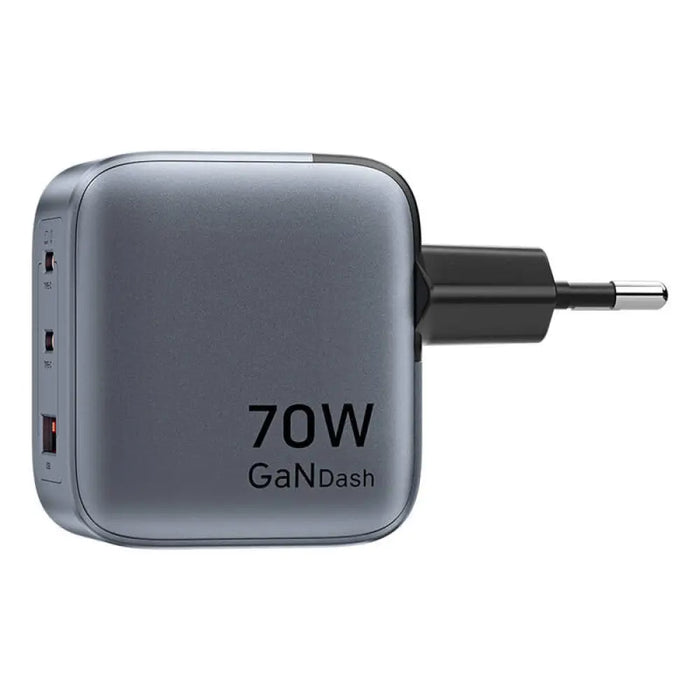 Зарядно Vention USB-C + C + A 70W GaN сиво