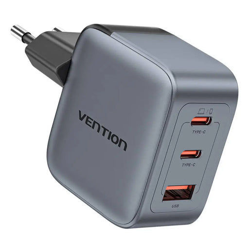 Зарядно Vention USB-C + C + A 70W GaN сиво