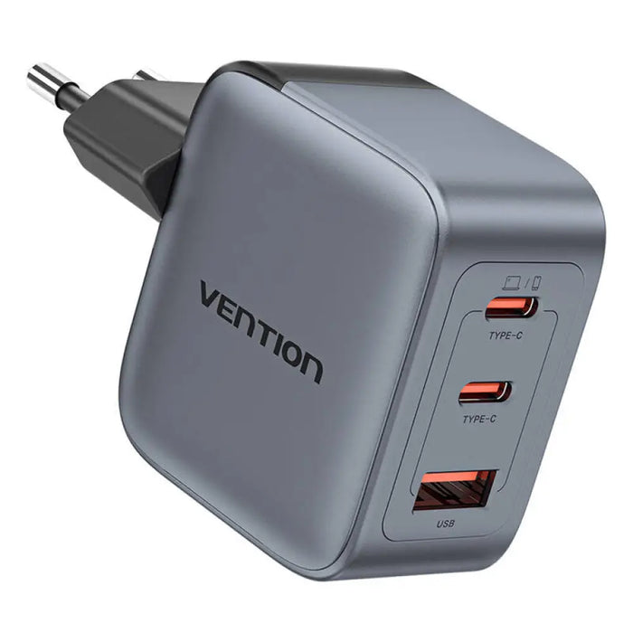 Зарядно Vention USB-C + C + A 70W GaN сиво