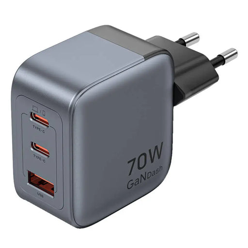 Зарядно Vention USB-C + C + A 70W GaN сиво