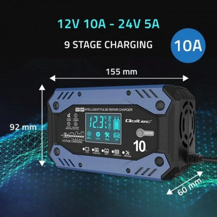 Зарядно за автомобилен акумулатор Qoltec 52482 12/24 V