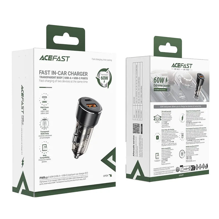 Зарядно за кола Acefast B12 60W USB-A / USB-C - черно