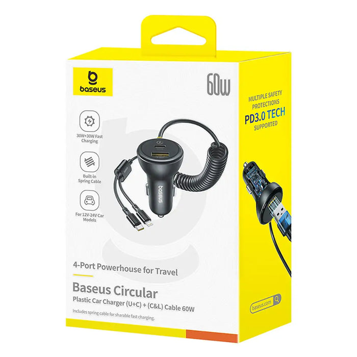 Зарядно за кола Baseus Circular 60W USB-A + USB-C с вграден